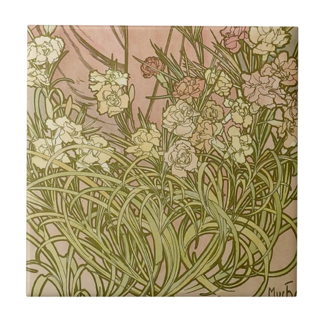 Azulejo Flores de clavel floral Art Nouveau Alfonse Mucha (Frente)