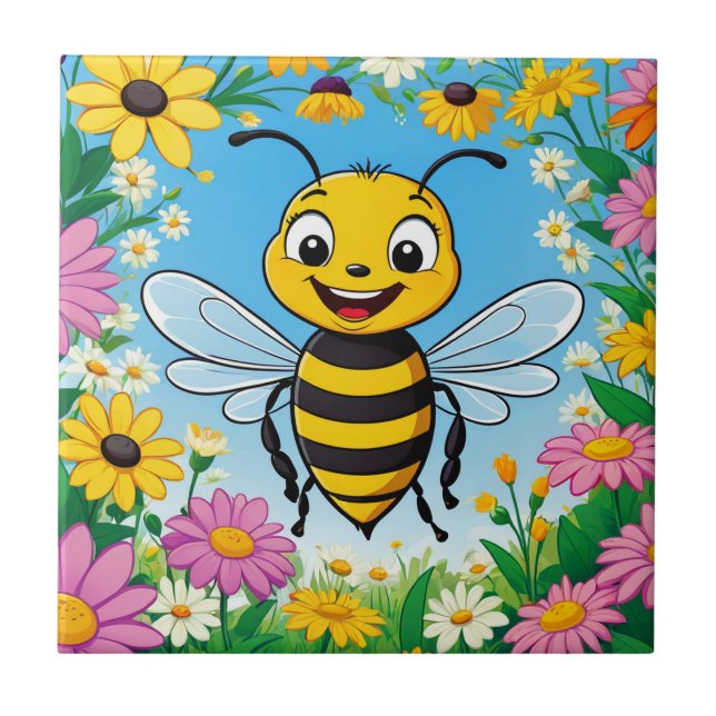 Azulejo Flores de color de abeja personalizado (Frente)