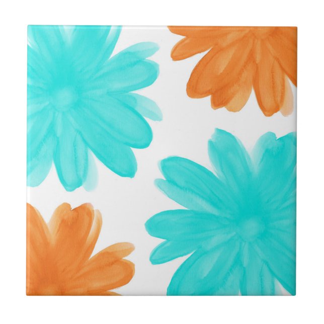 Azulejo Flores de color turquesa y Naranja (Frente)