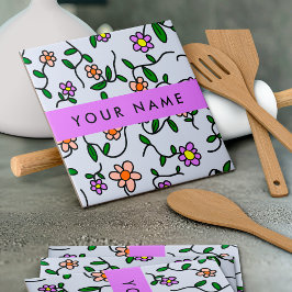 Azulejo Flores de colores, fondo azul, morado