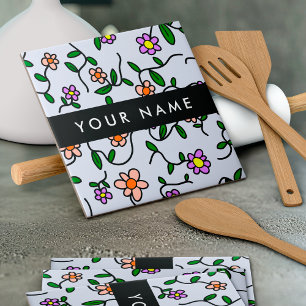 Azulejo Flores de colores, fondo azul, negro