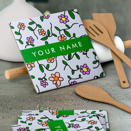 Azulejo Flores de colores, fondo azul, verde