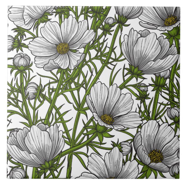 Azulejo Flores de cosmos blancos (Frente)