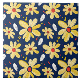 Azulejo Flores de crayón y mariposa