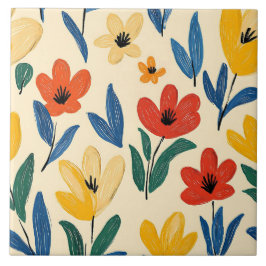 Azulejo Flores de crayón y mariposa