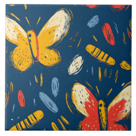 Azulejo Flores de crayón y mariposa