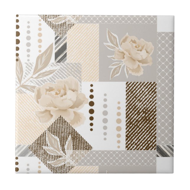 Azulejo Flores de crema sobre blanco (Frente)