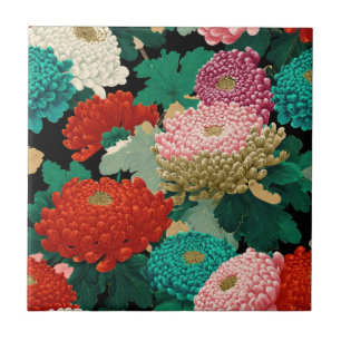 Azulejo Flores de Crisantemo Patrón Floral Vintage 