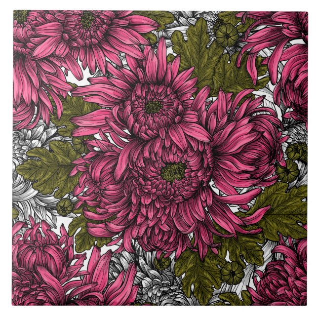 Azulejo Flores de crisantemo rosa (Frente)