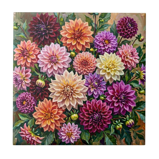 Azulejo Flores de Dalia Coloridas (Frente)