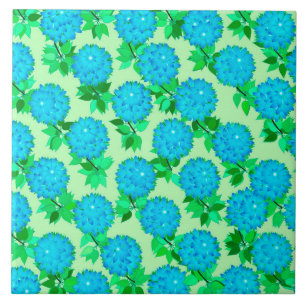 Azulejo Flores de dalia en azul turquesa y verde