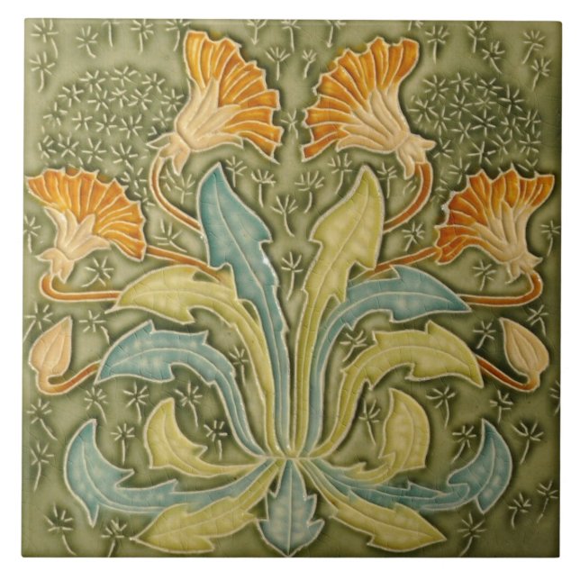 Azulejo - Flores de Dandelio Art Nouveau (Frente)