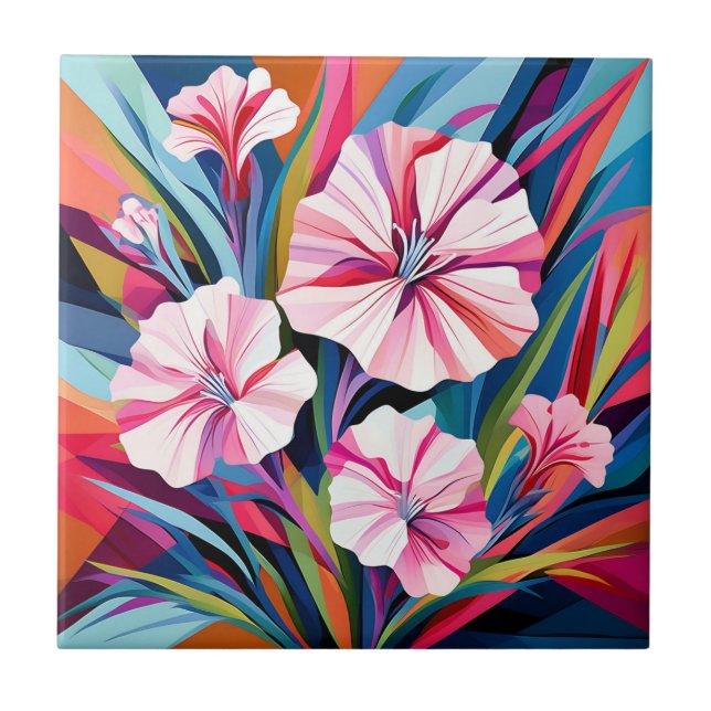 Azulejo Flores de Dianthus Geométricos en negrita (Frente)