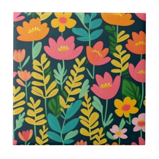 Azulejo Flores de diseño colorido (Frente)