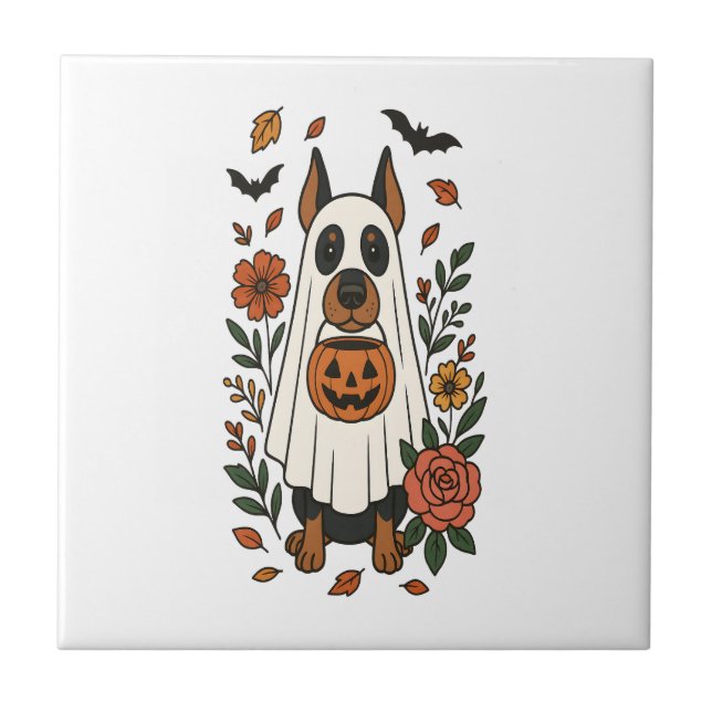 Azulejo Flores de Doberman Pinscher de Halloween (Frente)