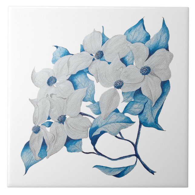 Azulejo Flores de dogwood sobre una tela cerámica (Frente)
