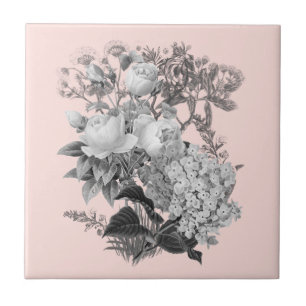 Azulejo Flores de época con rosa polvoriento