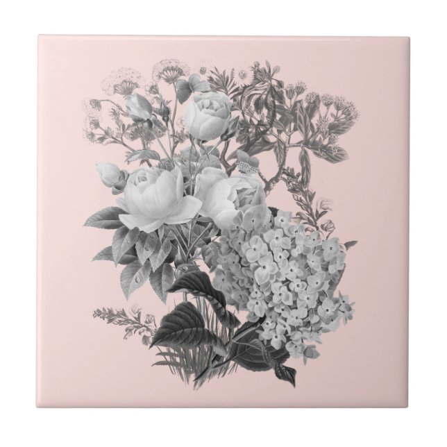 Azulejo Flores de época con rosa polvoriento (Frente)