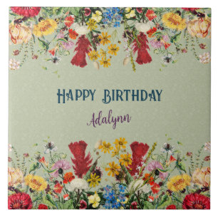 Azulejo Flores de época Personalizado Saludo Nombre Pastel