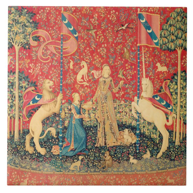 Azulejo Flores de Fantasía, animales, DAMAS Y UNICORN (Frente)