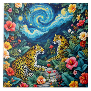 Azulejo Flores de Fantasía Cute Grandes Gatos