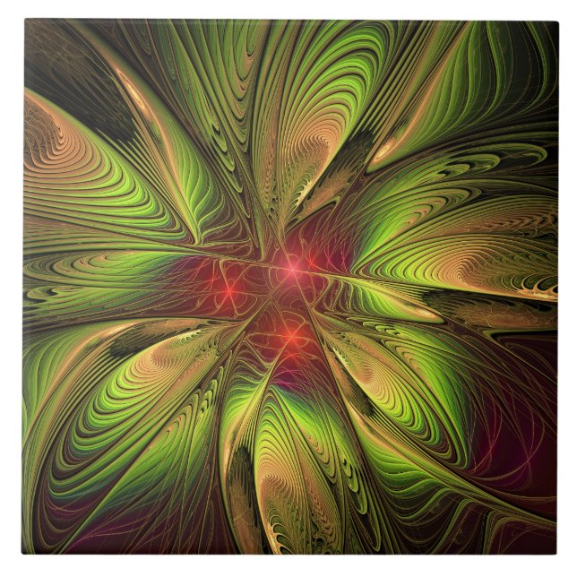 Azulejo Flores de fantasía fractal blandas y tendientes (Frente)