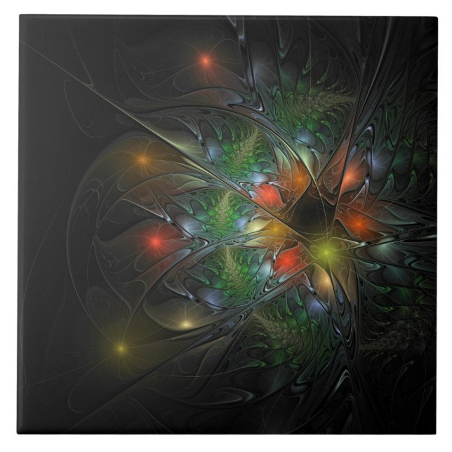 Azulejo Flores de fantasía fractal blandas y tendientes (Frente)