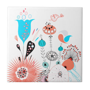 Azulejo Flores de fantasía y Birdie