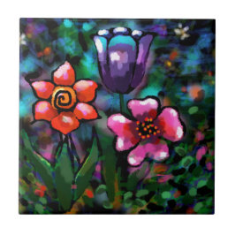 Azulejo Flores de flores extrañas púrpuras y azules extrav