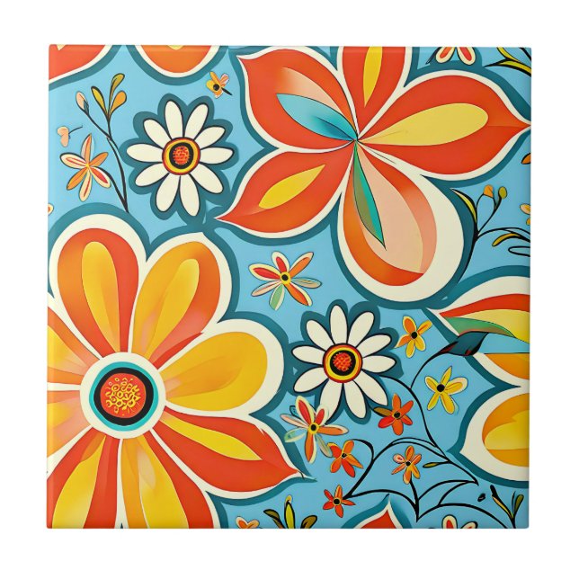 Azulejo Flores de Groovy con vibraciones de época (Frente)