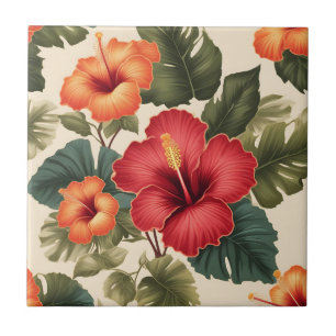 Azulejo Flores de Hibiscus Tropical Retro