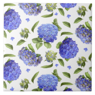 Azulejo Flores de Hortensia Azules Arte Botánico 