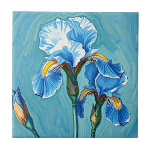 Azulejo Flores de Iris Azul Patrón Artístico