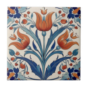 Azulejo Flores de Iznik verdes Naranja floral de tulipanes
