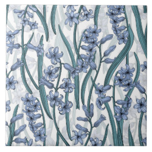Azulejo Flores de jacinto azul sobre blanco
