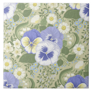 Azulejo Flores de jardín de primavera sobre salvia