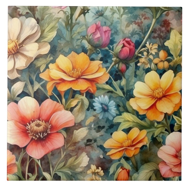 Azulejo Flores de jardín de verano florecientes (Frente)