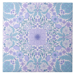 Azulejo Flores de jardín retro en azul y violeta