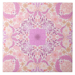 Azulejo Flores de jardín retro en rosa