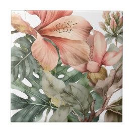 Azulejo Flores de jungla acuarela Peach Gold Splash