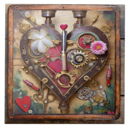 Azulejo Flores de Labial Corazón Serie Steampunk