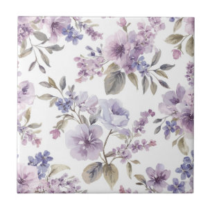 Azulejo Flores de lavanda acuarela púrpura botánico