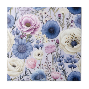 Azulejo Flores de Lavanda Azul Bonito Diseño Floral