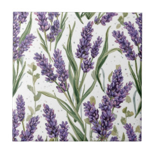 Azulejo Flores de lavanda púrpura Botánico acuarela