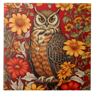 Azulejo Flores De Lechuza Y Zinnia A La Rasa