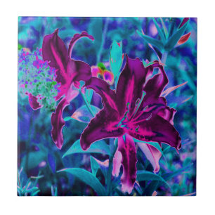 Azulejo Flores de lirio orientales abstractas púrpura y ro
