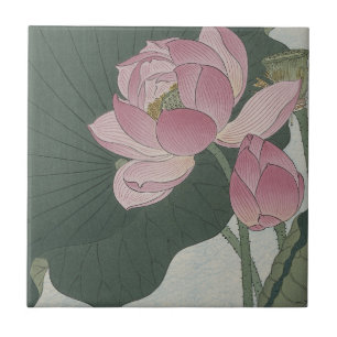 Azulejo Flores de Loto en Flor por Ohara Koson