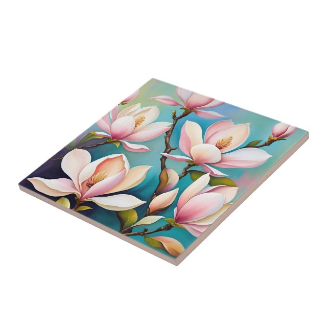 Azulejo Flores de magnolia rosadas (Lado)