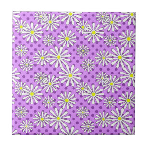Azulejo Flores de margarita blanca sobre un fondo de punto