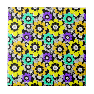 Azulejo Flores de margaritas coloridas Amarillo Turquesa P